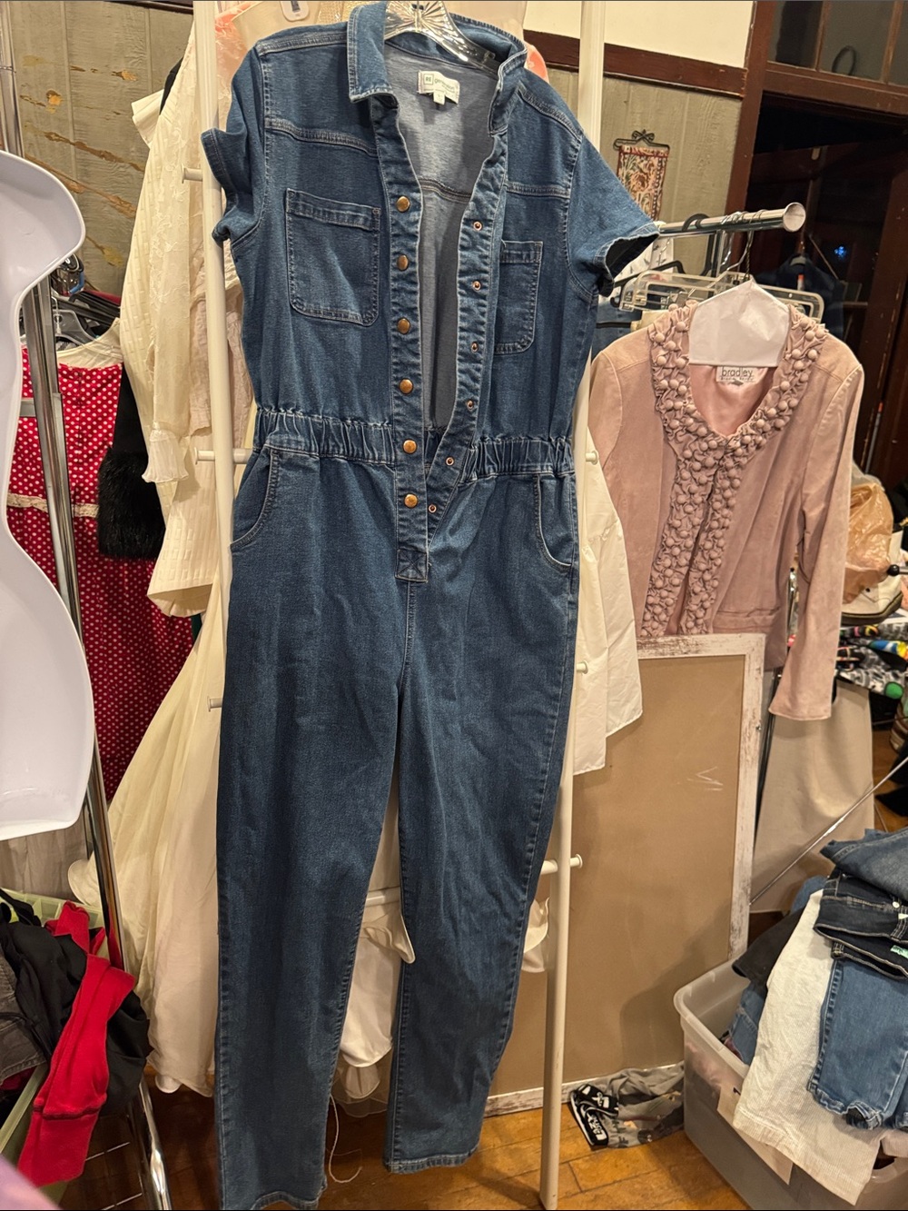 Celebrity Pink REgeneration Dark Blue Denim Snap-Front Jumpsuit